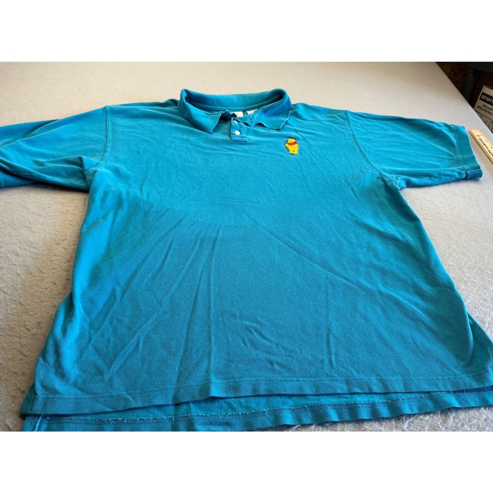 The Disney Store Vintage Winnie the Pooh Embroidered Polo Shirt Teal Blue L‎